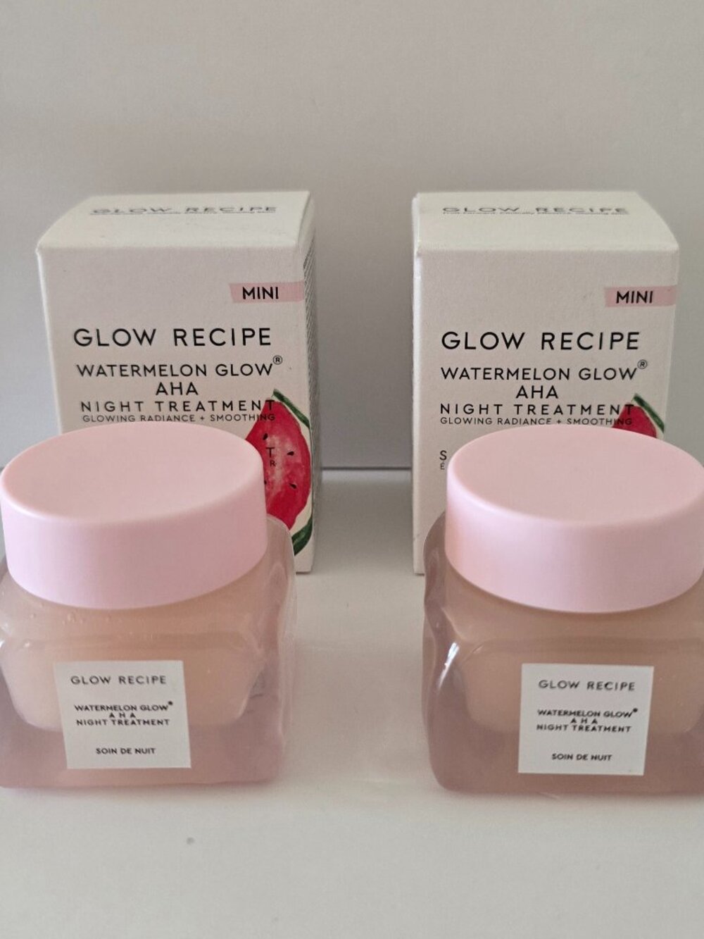 2 Mini Size Glow Recipe Watermelon Glow AHA Night Treatment Jars 1.68 total ozs